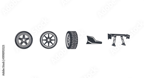Set of Car Wheels and Tires Icons Vector Illustration.