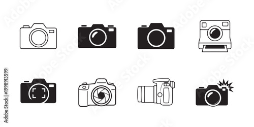 Camera Icons Set, Photography and Video Vector Symbols Isolated.
