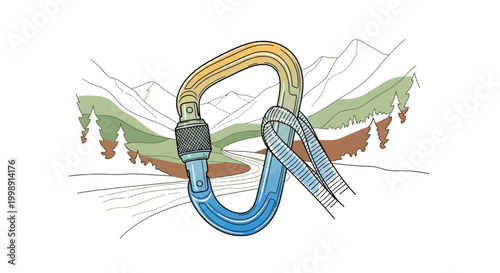 Climbing Carabiner with Scenic Mountain Landscape Background