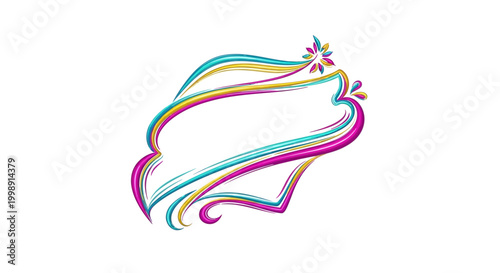 Colorful Abstract Swirls Frame with Floral Accent - Decorative Border for Text
