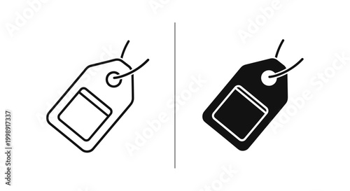 Minimalist price tag icons, black outline and solid retail label vector set, shopping hang tag symbols for e-commerce