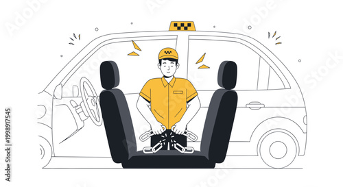 Taxi Driver Chained to Car Seat, Symbolizing Trapped or Unhappy Profession