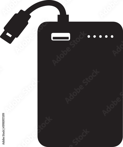 Portable Power Charger Icon: A sleek, modern power bank is displayed. Ideal for conveying ideas of charging, devices, and power in a contemporary design.