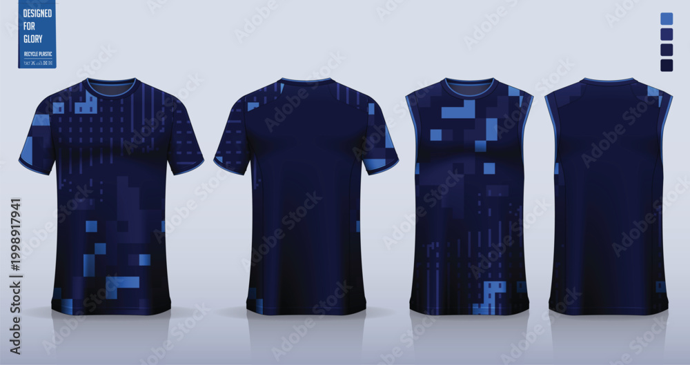 Naklejka premium T-shirt mockup, sport shirt template design for soccer jersey, football kit. Tank tops for basketball jersey, running singlet. Fabric pattern for sport uniform in front and back view. 