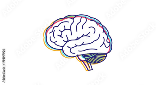 Abstract stylized brain illustration with glitch effect, symbolizing ideas, creativity, and neuroscience