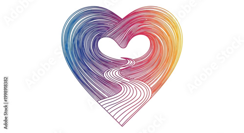 Abstract Heart Shape with Winding Path and Rainbow Gradient