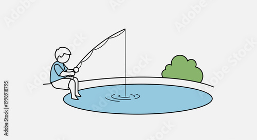 Man Sitting and Fishing Alone.