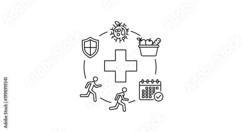 Health and Wellness Concept: Exercise, Nutrition, Immunity, and Routine