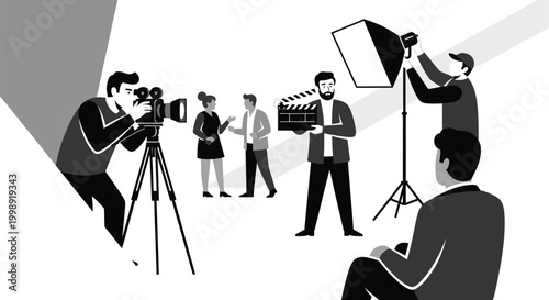 Film crew at work a silhouette of a photoshoot