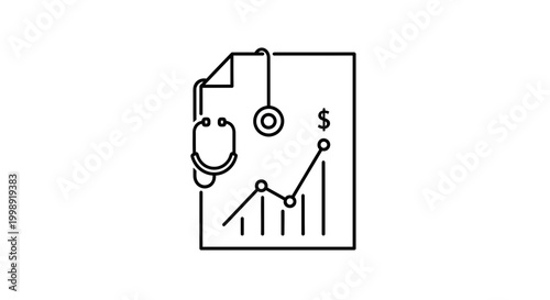 Healthcare finance analysis: stethoscope on financial report with growth chart and dollar sign