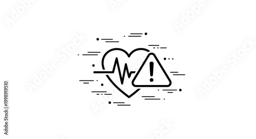 Heartbeat Warning Icon: Medical Emergency, Health Risk Alert, Cardiology Danger Symbol