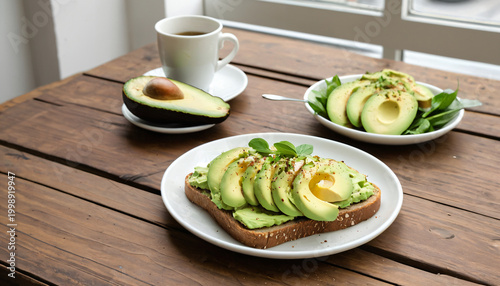 Gesundes Avocado Toast mit Kaffee