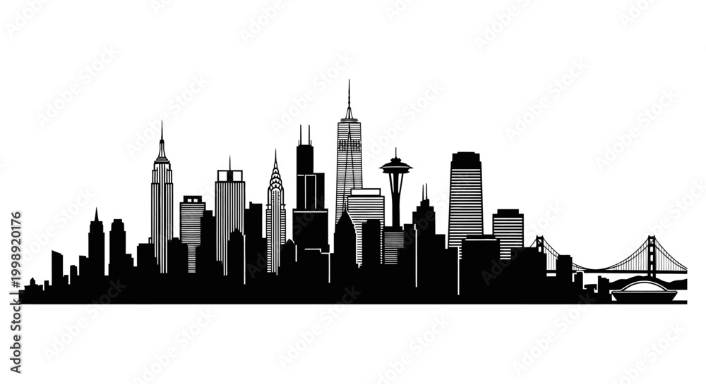 Obraz premium New York City Skyline Silhouette Illustration.