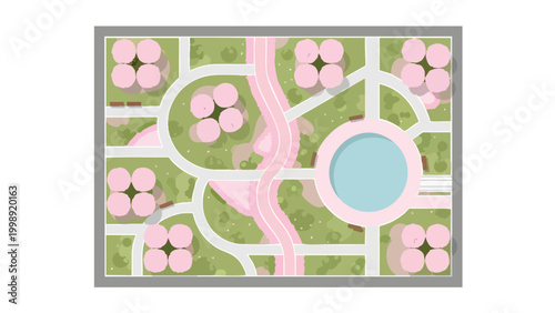 Urban Park Design Plan Top View, Landscape Architecture Blueprint, City Green Space Layout
