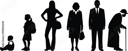 Generational silhouette from baby to senior life stages