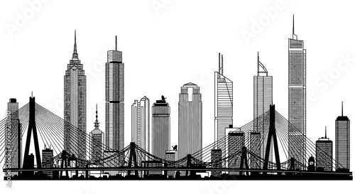 City Skyline with Tall Skyscrapers.