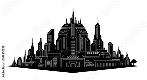 Futuristic City Skyline Silhouette Vector Illustration