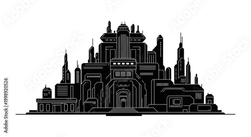 Futuristic cyberpunk city skyline silhouette ? sci-fi urban concept