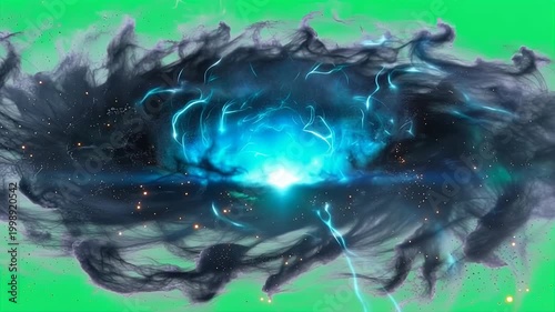Exploding Dark Energy Cloud with Glowing Blue Core