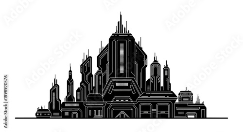 Futuristic Sci-Fi City Skyline Silhouette ? Modern Cyberpunk Concept