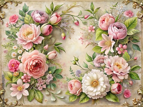 Soft pastel floral arrangement with pink and peach roses