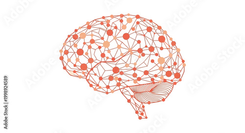 Brain with neural network connections orange and white