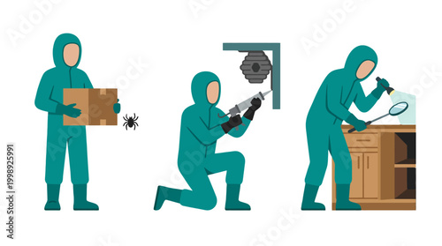 Pest Control Service Workers in Protective Suits.