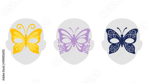 Set of decorative butterfly masks for face painting and costume parties.
