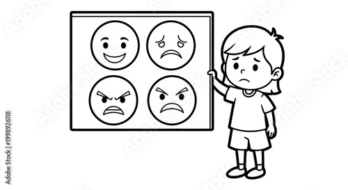 Child presenting various emotional face expressions.