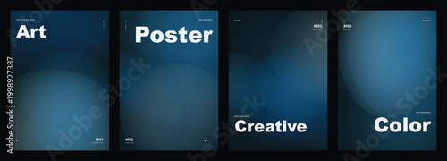 Midnight Blue Aurora Style Poster Set with Soft Glowing Transitions