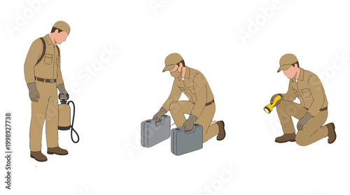 Pest control technician performing inspection and treatment procedures.