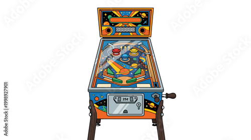Vintage Pinball Machine with Colorful Artwork.