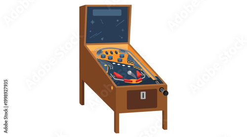 Vintage Wooden Pinball Machine Illustration.