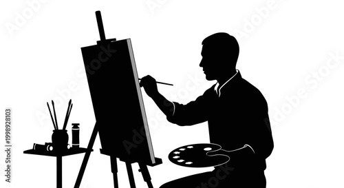 Man painting on an easel.