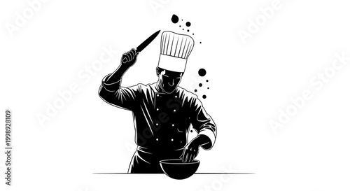 Chef Cooking with Knife and Bowl.