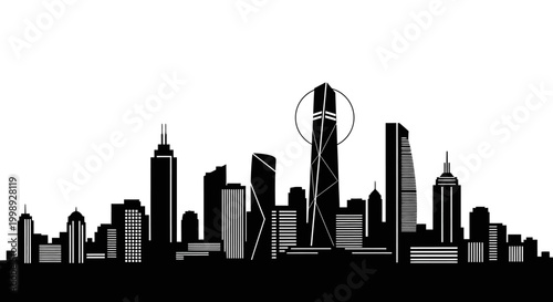 City Skyline with Tall Skyscrapers.