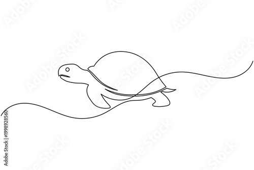 Foto Small sea turtle continuous one line drawing minimal ocean animal outline vector