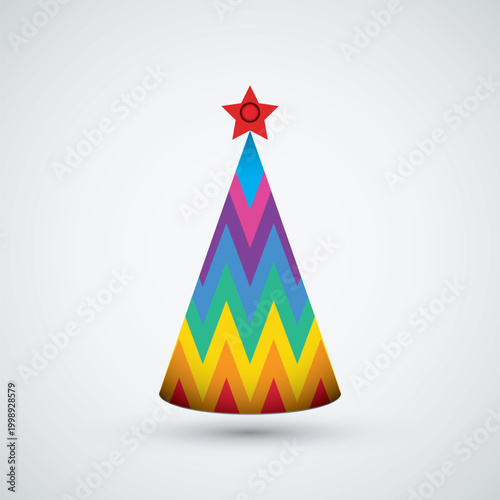 Modern Colorful Christmas Tree Illustration, Abstract Rainbow Zigzag Pattern Holiday Tree, Festive Celebration Vector Element