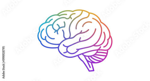 Colorful Brain Outline Illustration - Symbol of Ideas, Creativity, and Intelligence