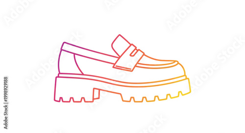 Chunky sole loafer shoe outline with gradient colors, fashion footwear concept