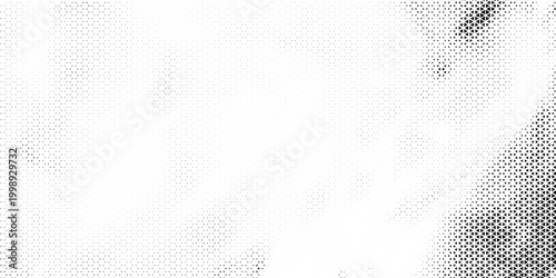 Fading triangle halftone texture gradient pattern. Abstract diagonal geometric background. Tech mosaic triangular halfton gradation. Vector vanishing corner arrow wallpaper for banner, booklet, poster