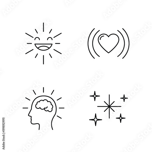 Happiness and positive emotion line art icon set