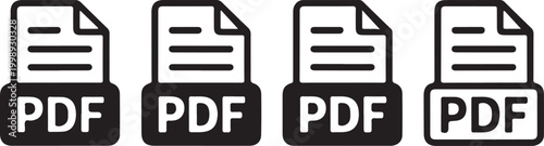 PDF File Document Icon Set - Outline and Solid Style Digital File Format Symbols.
