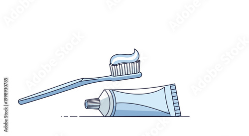 Blue toothbrush with a dollop of paste and a tube of toothpaste lying on a surface for daily dental hygiene care.