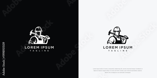 Construction Worker With Hammer Logo