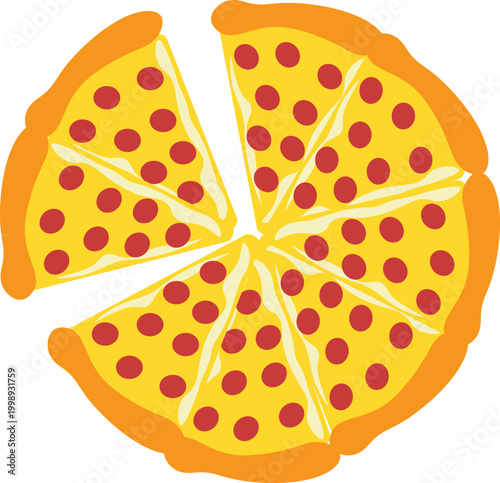 Delicious Pepperoni Pizza Whole Pie Vector Illustration