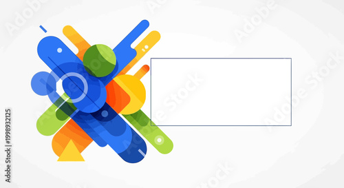 Modern advertising concept with colorful shapes and magnifying glass on screen