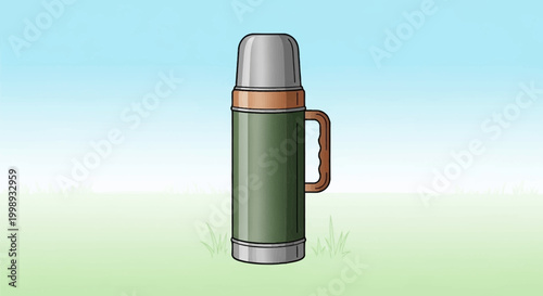 Vintage Green Thermos Flask with Handle, Outdoor Adventure and Travel Essential