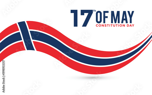 Norway Constitution Day May 17 Vector Illustration with Norwegian Flag, Nordic Cross, Map, and ribbon, National Holiday Greeting Card Banner Template Design