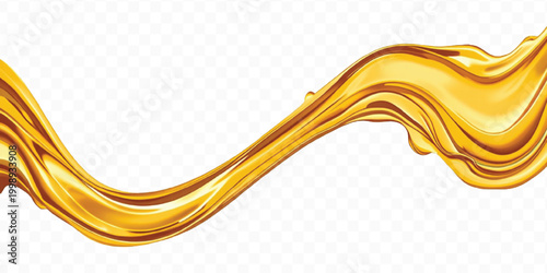 abstract smooth liquid cooking, engine, olive oil and honey splashing with droplets in curve style  isolated on transparent background	